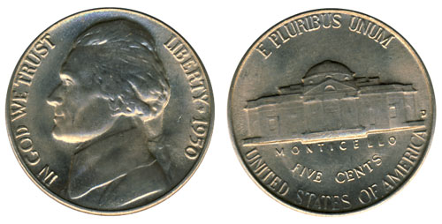 1950-D Jefferson Nickel VF Uncertified